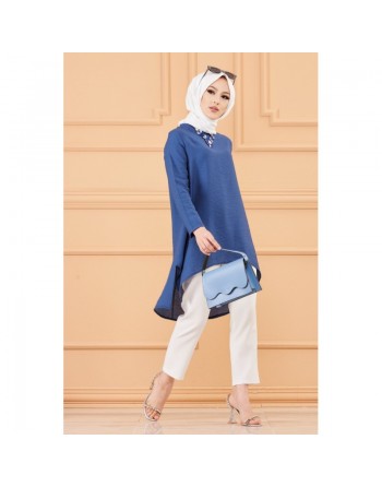 Tunique style habillé ample pour femme - Couleur bleu pétrole 