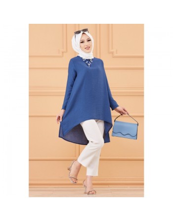Tunique style habillé ample pour femme - Couleur bleu pétrole 