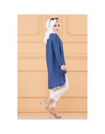 Tunique style habillé ample pour femme - Couleur bleu pétrole 