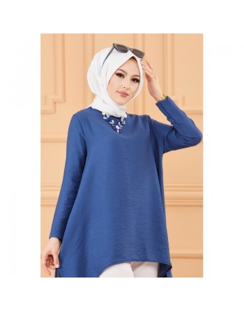 Tunique style habillé ample pour femme - Couleur bleu pétrole 