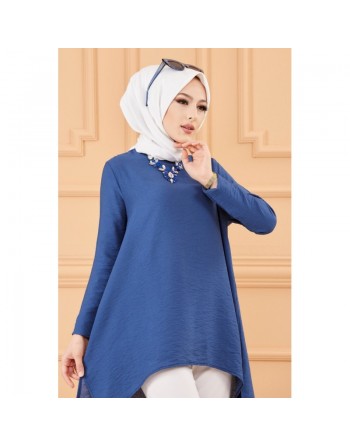 Tunique style habillé ample pour femme - Couleur bleu pétrole 