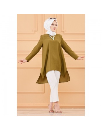 Tunique style habillé ample pour femme (Grande taille disponible) - Couleur kaki foncé 