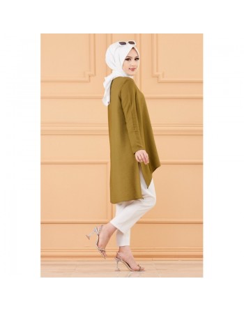 Tunique style habillé ample pour femme (Grande taille disponible) - Couleur kaki foncé 