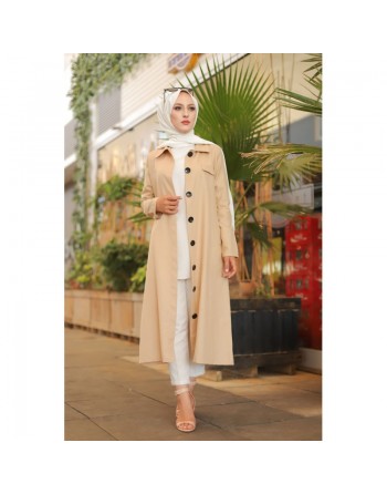 Trench - Veste longue pour femme voilée - Couleur beige 
