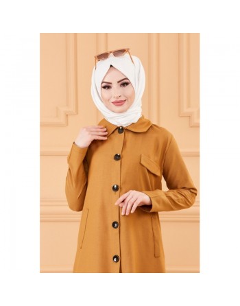 Trench femme - Veste longue (Vetement hijab pour musulmane) - Couleur moutarde-tabac 