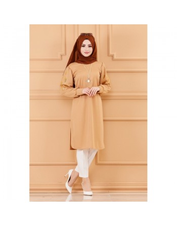 Tunique longue pour femme (Vetement hijab pour toute l'année) - Couleur vison 
