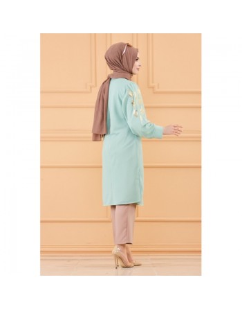 Tunique longue avec dorures (Vetement femme hijab moderne) - Couleur menthe 