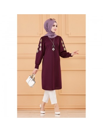 Tunique longue pour femme (Hijab moderne) - Couleur prune 