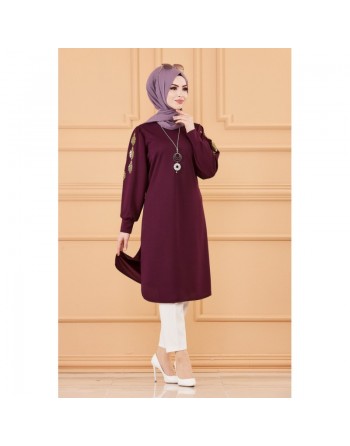 Tunique longue pour femme (Hijab moderne) - Couleur prune 