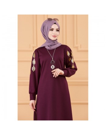 Tunique longue pour femme (Hijab moderne) - Couleur prune 