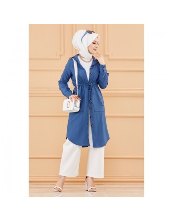 Tunique en dentelle à la taille (Vêtement femme voilée chic) - Couleur bleu pétrole 