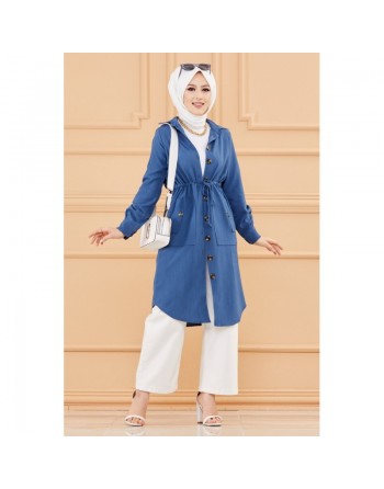 Tunique en dentelle à la taille (Vêtement femme voilée chic) - Couleur bleu pétrole 