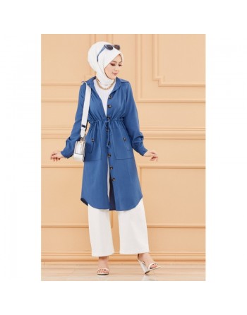 Tunique en dentelle à la taille (Vêtement femme voilée chic) - Couleur bleu pétrole 