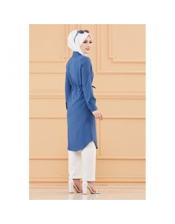 Tunique en dentelle à la taille (Vêtement femme voilée chic) - Couleur bleu pétrole 
