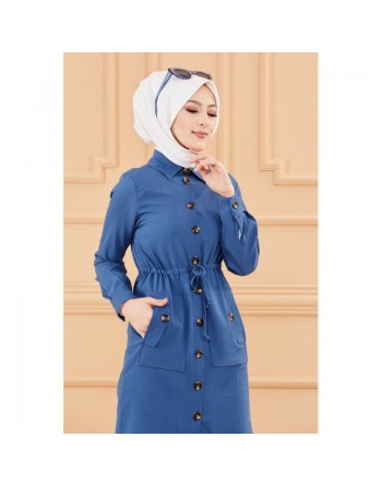 Tunique en dentelle à la taille (Vêtement femme voilée chic) - Couleur bleu pétrole 