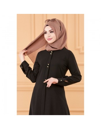 Tunique longue boutonnée (Vêtement style habillé pour hijab) - Couleur noir 