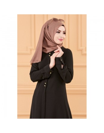 Tunique longue boutonnée (Vêtement style habillé pour hijab) - Couleur noir 