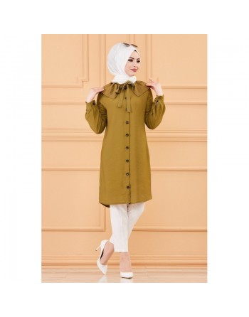Tunique chemise boutonnée habillée (Vêtement pour femme voilée) - Couleur kaki 