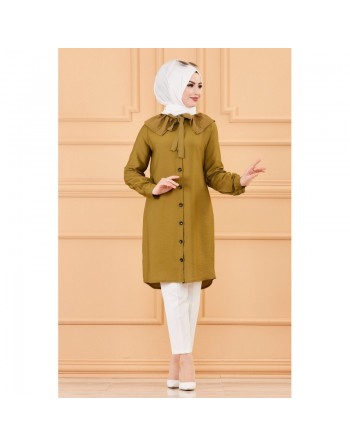 Tunique chemise boutonnée habillée (Vêtement pour femme voilée) - Couleur kaki 