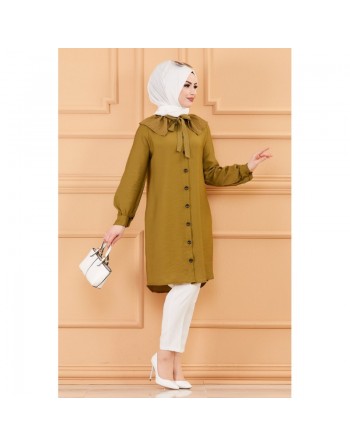 Tunique chemise boutonnée habillée (Vêtement pour femme voilée) - Couleur kaki 