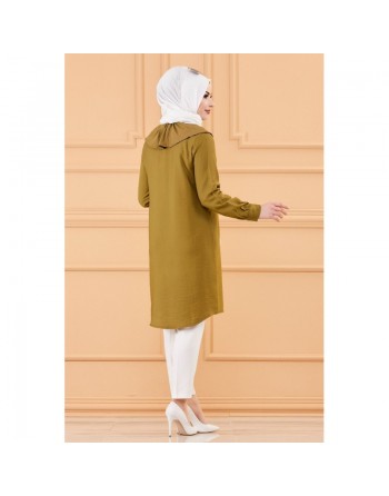 Tunique chemise boutonnée habillée (Vêtement pour femme voilée) - Couleur kaki 