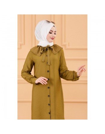 Tunique chemise boutonnée habillée (Vêtement pour femme voilée) - Couleur kaki 