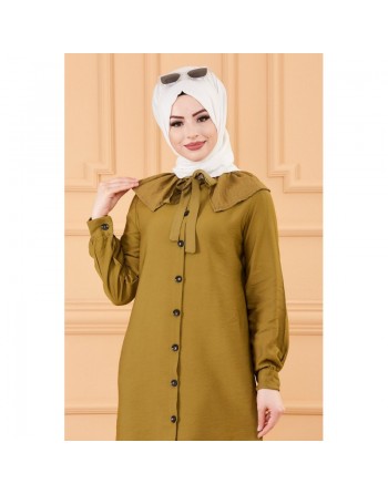 Tunique chemise boutonnée habillée (Vêtement pour femme voilée) - Couleur kaki 