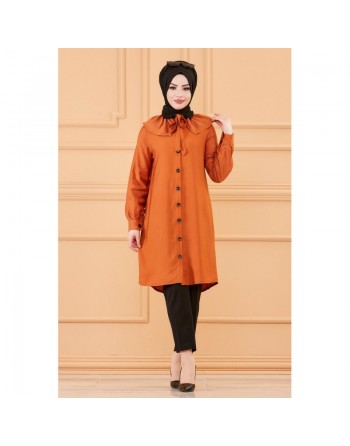 Tunique chemise boutonnée habillée pour femme (Tenue Hijab classique) - Couleur rouille 