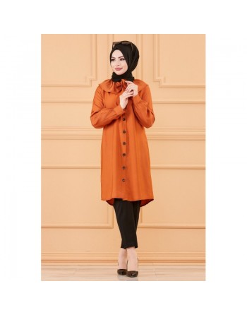 Tunique chemise boutonnée habillée pour femme (Tenue Hijab classique) - Couleur rouille 