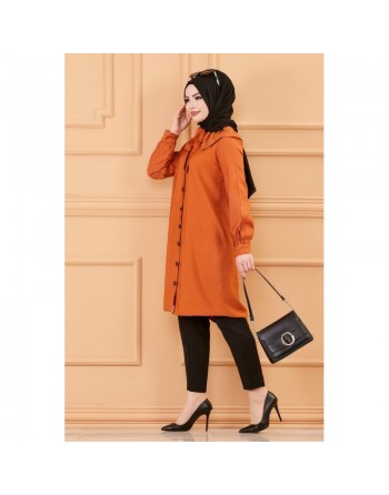 Tunique chemise boutonnée habillée pour femme (Tenue Hijab classique) - Couleur rouille 