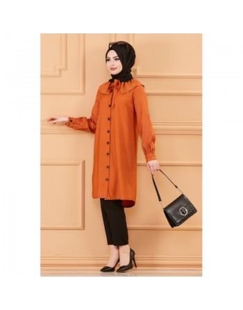 Tunique chemise boutonnée habillée pour femme (Tenue Hijab classique) - Couleur rouille 