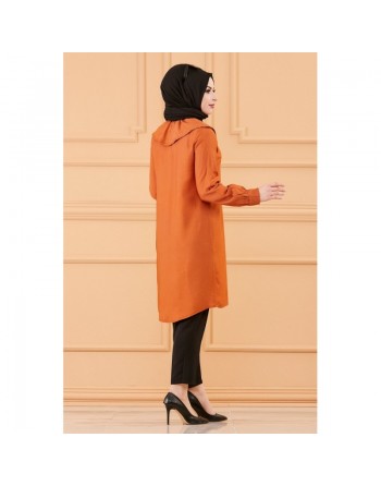 Tunique chemise boutonnée habillée pour femme (Tenue Hijab classique) - Couleur rouille 