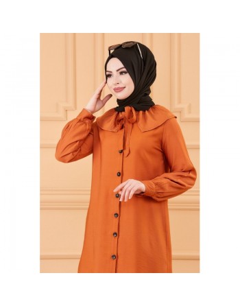 Tunique chemise boutonnée habillée pour femme (Tenue Hijab classique) - Couleur rouille 
