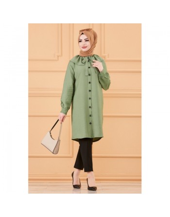Tunique chemise boutonnée habillée (Vetement pour femme musulmane) - Couleur menthe 