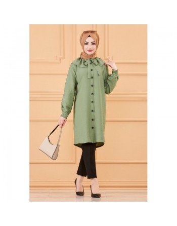 Tunique chemise boutonnée habillée (Vetement pour femme musulmane) - Couleur menthe 