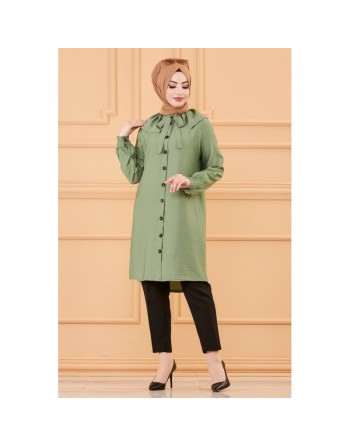 Tunique chemise boutonnée habillée (Vetement pour femme musulmane) - Couleur menthe 