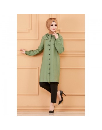 Tunique chemise boutonnée habillée (Vetement pour femme musulmane) - Couleur menthe 