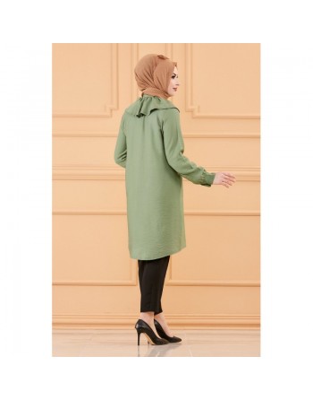 Tunique chemise boutonnée habillée (Vetement pour femme musulmane) - Couleur menthe 