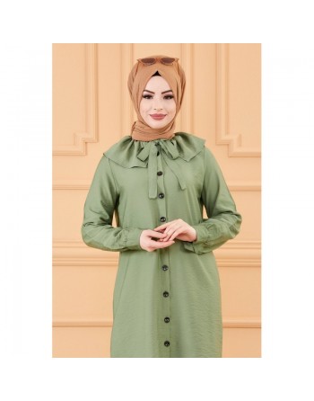 Tunique chemise boutonnée habillée (Vetement pour femme musulmane) - Couleur menthe 