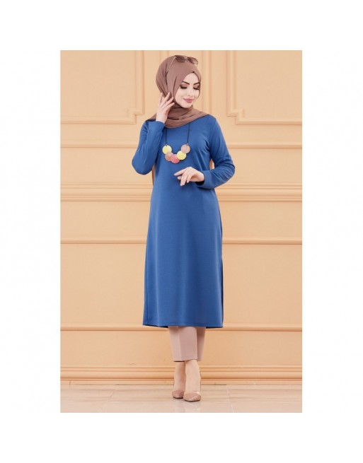 Tunique longue avec collier offert (Vetement hijab femme chic) - Couleur bleu indigo Tunique longue avec collier offert (Vetement hijab femme chic) - Couleur bleu indigo