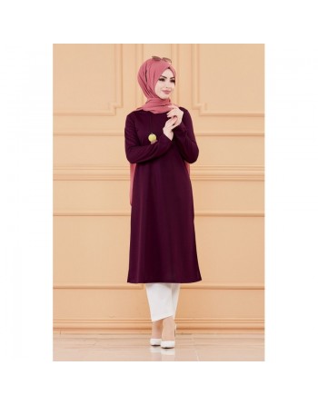 Tunique longue avec collier offert (Vetement hijab pour femme voilée) - Couleur prune 