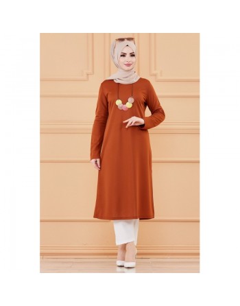 Tunique longue avec collier offert (Vêtement pour femme voilée - Mode musulmane) - Couleur rouille 