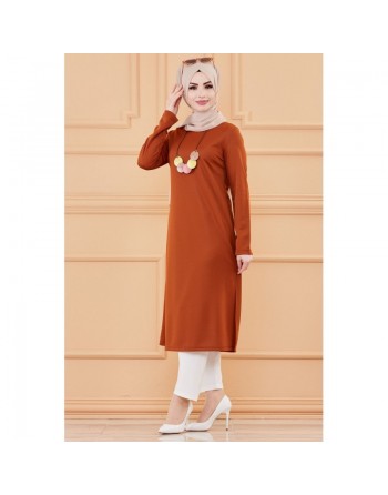 Tunique longue avec collier offert (Vêtement pour femme voilée - Mode musulmane) - Couleur rouille 