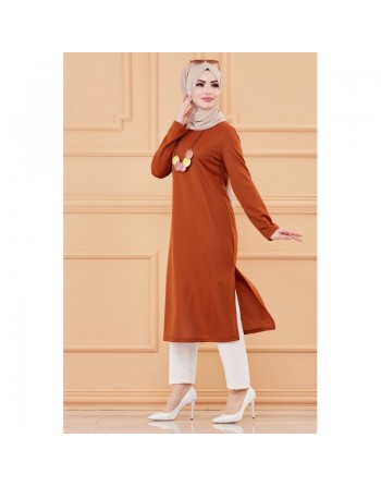 Tunique longue avec collier offert (Vêtement pour femme voilée - Mode musulmane) - Couleur rouille 