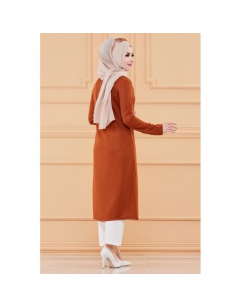 Tunique longue avec collier offert (Vêtement pour femme voilée - Mode musulmane) - Couleur rouille 