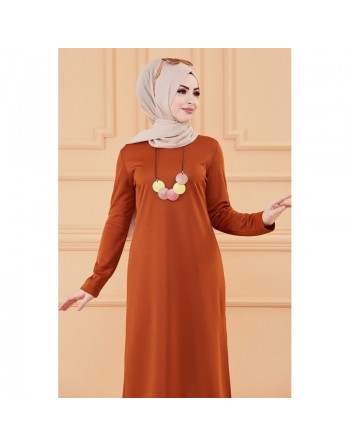 Tunique longue avec collier offert (Vêtement pour femme voilée - Mode musulmane) - Couleur rouille 