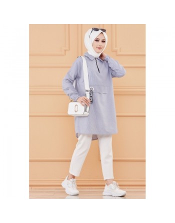 Tunique casual pour femme (Boutique Vêtement Hijab en ligne) - Rayures couleur bleu 