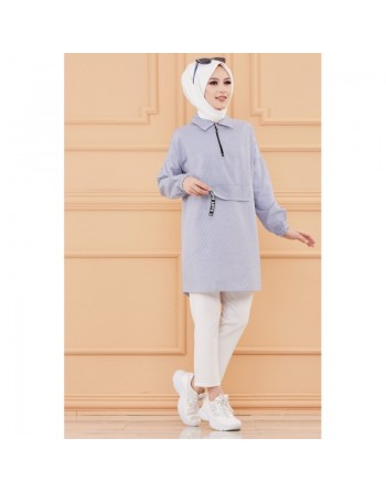 Tunique casual pour femme (Boutique Vêtement Hijab en ligne) - Rayures couleur bleu 