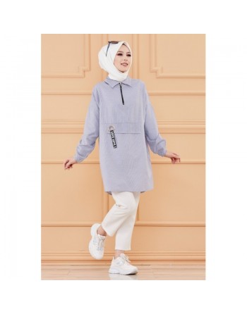 Tunique casual pour femme (Boutique Vêtement Hijab en ligne) - Rayures couleur bleu 