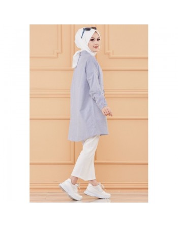 Tunique casual pour femme (Boutique Vêtement Hijab en ligne) - Rayures couleur bleu 